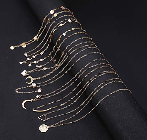 Honsny 20PCS 14K Gold Plated Choker Necklaces for Women, Dainty Gold Diamond Coin Pearl Pendant Simple Chain Necklace Set Cute Gold Layered Necklaces for Women Teen Jewelry Gifts