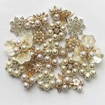 Qililandiy 22 Pieces Pearl Rhinestone Buttons Rhinestone Faux Pearl Embellishments Pearl Brooch Alloy Floral Charms Pendants for Jewelry Making