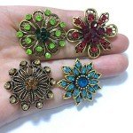 Ezing 12pcs Lot Antique Vintage Gold Plated Crystal Brooch for Wedding Bouquet (I)