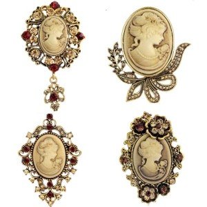 Ezing 4Pcs Brooch Lot with Princess Queen Beauty Head Frame Crystal Cameo Brooches Pins Set