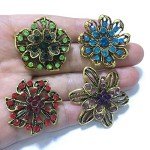 Ezing 12pcs Lot Antique Vintage Gold Plated Crystal Brooch for Wedding Bouquet (I)