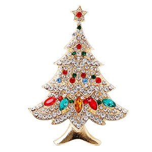 SCASTOE Vintage Colored Christmas Tree Rhinestone Brooch Pin Wedding Party Jewelry