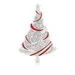 RareLove Vintage Red with Silver Christmas Tree Xmas Pins and Brooches Silver Plated Alloy Holiday Jewelry For Women