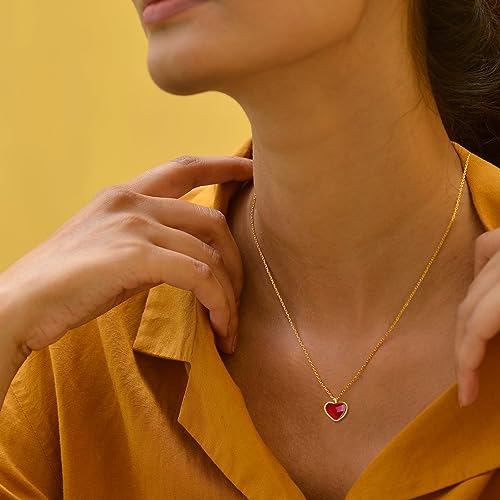 Carnelian Heart Necklace for Women as Gifts for her, Red Necklace 18K Gold Red Heart Necklace for Girls as Everyday Birthday Wedding Necklace,Carnelian Jewelry as Coquette Accessories from TZPI