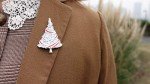 RareLove Vintage Red with Silver Christmas Tree Xmas Pins and Brooches Silver Plated Alloy Holiday Jewelry For Women