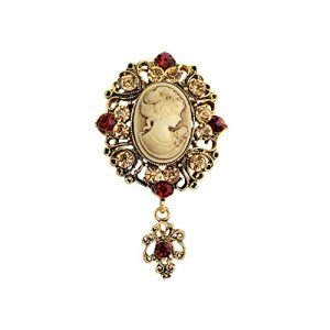 Retro Lady Portrait Brooch Pin for Women CZ Crystal Dangle Charm Vintage Lady Cameo Corsage Badge Pins Lapel Pin Bouquet Brooches Accessories Jewelry (Gold)