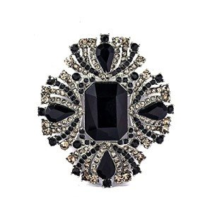YOQUCOL Vintage Black Austrian Crystal Rhinestone Cross Flowers Shaped Brooch Pin Elegant Jewelry For Women