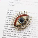 Lucky Charm Evil Eye Brooch Pin Women Freshwater Pearl and Rhinestone Crystal Vintage Lapel Pin for Wedding Party Necklace Dual Purpose Brooch Ladies Accessories Shawl Scarf Buckle Sweater Cardigan