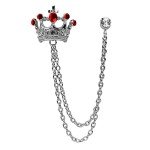 Crystal Crown Hanging Chain Brooch Suit Pin,Vintage Gold Crown Brooch,Suit Stud,Shirt Studs,Lapel Pin Accessories for Men Women (Silver Red)