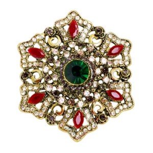 Vintage Rhinestone Snowflake Flower Brooch Pin for Women Girls Fashion Red Green Crystal Baroque Big Brooches Lapel Pins Dainty Boho Christmas Festival Holiday Father's Day Jewelry Gift
