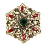 Vintage Rhinestone Snowflake Flower Brooch Pin for Women Girls Fashion Red Green Crystal Baroque Big Brooches Lapel Pins Dainty Boho Christmas Festival Holiday Father's Day Jewelry Gift