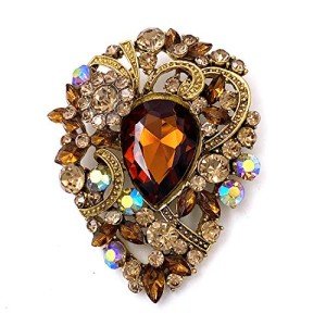 LAXPICOL Women's Vintage Brown Austrian Crystal Elegant Flower Teardrop Brooch Gold Tone