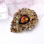 LAXPICOL Women's Vintage Brown Austrian Crystal Elegant Flower Teardrop Brooch Gold Tone