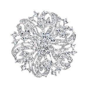 EVER FAITH Austrian Crystal Vintage Inspired Bridal Flower Brooch Corsage Clear Silver-Tone