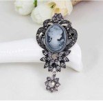 Ezing Vintage Princess Frame Crystal Cameo Brooches Pins Set for Women (C)