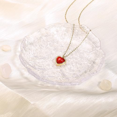 Carnelian Heart Necklace for Women as Gifts for her, Red Necklace 18K Gold Red Heart Necklace for Girls as Everyday Birthday Wedding Necklace,Carnelian Jewelry as Coquette Accessories from TZPI
