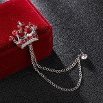 Crystal Crown Hanging Chain Brooch Suit Pin,Vintage Gold Crown Brooch,Suit Stud,Shirt Studs,Lapel Pin Accessories for Men Women (Silver Red)