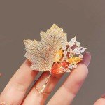 Vintage Crystal Maple Leaves Brooches for Women Luxury Rhinestone Tulip Flower Wedding Banquet Party Dress Brooch Pins Jewelry