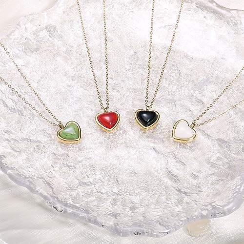 Carnelian Heart Necklace for Women as Gifts for her, Red Necklace 18K Gold Red Heart Necklace for Girls as Everyday Birthday Wedding Necklace,Carnelian Jewelry as Coquette Accessories from TZPI