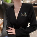 Vintage Bicycle Brooch Pin Inlaid Shiny Rhinestone For Women Ladies Daily Clothing Accessories