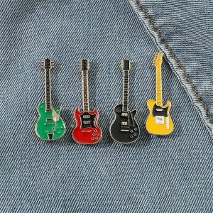 Vintage Metal Enamel Guitar Brooch for Men Women Musical Instrument Electric Guitar Badges Pins Fashion Personality Jewelry Gift
