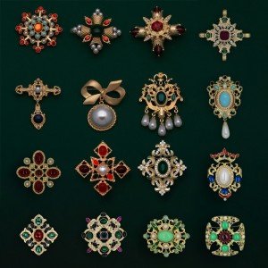 Baroque Vintage Gold Color Crystal Pearls Pin Brooches Gem Hollow Geometric Rectangle Brooch Collar for Women Jewelry