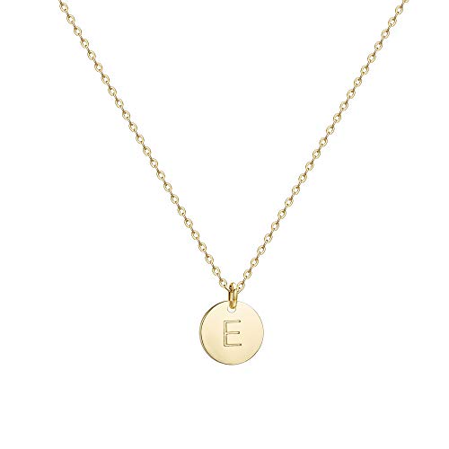Valloey Rover Initial Necklaces for Women 14K Gold Plated Dainty Letter Necklce Round Coin Disc Pendant Double Side Engraved E Necklace Personalized Jewelry Gift for Women