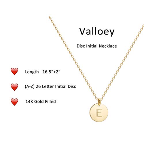 Valloey Rover Initial Necklaces for Women 14K Gold Plated Dainty Letter Necklce Round Coin Disc Pendant Double Side Engraved E Necklace Personalized Jewelry Gift for Women