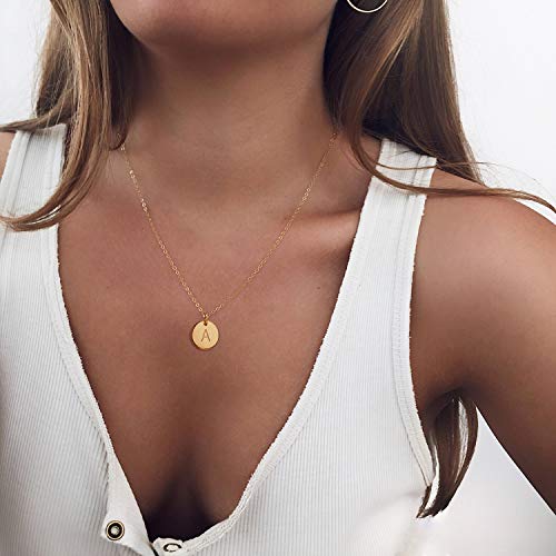 Valloey Rover Initial Necklaces for Women 14K Gold Plated Dainty Letter Necklce Round Coin Disc Pendant Double Side Engraved E Necklace Personalized Jewelry Gift for Women