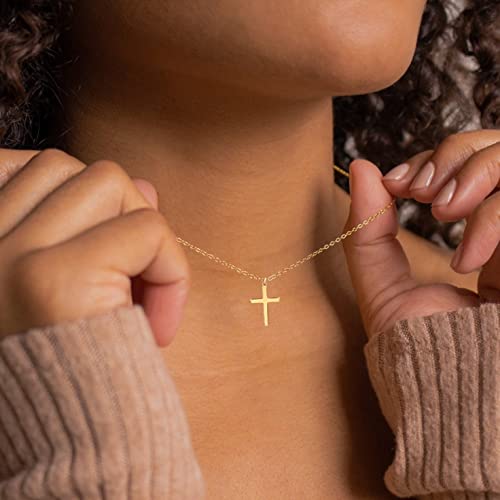 Moodear Cross Necklace for Women - Dainty 14K Gold Plated Cross Pendant Simple Necklaces Jewelry Gift