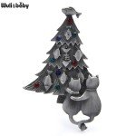 Wuli&baby Vintage Christmas Tree Brooch Couple Cats For Lover Women and Girl Jewelry Gift Brooch Pins 2021 Fashion Accesory