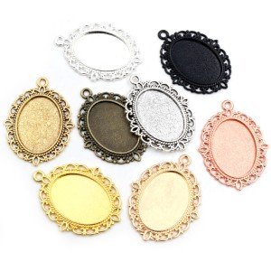 10pcs 18x25mm Inner Size 9 Colors Vintage Style Cameo Cabochon Base Setting Pendant necklace findings