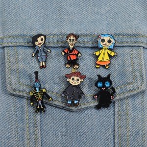 Ragdoll with button eyes Enamel Pins Custom Brooches Lapel Badges Cartoon Gothic Character Jewelry Gift for Kids Friends