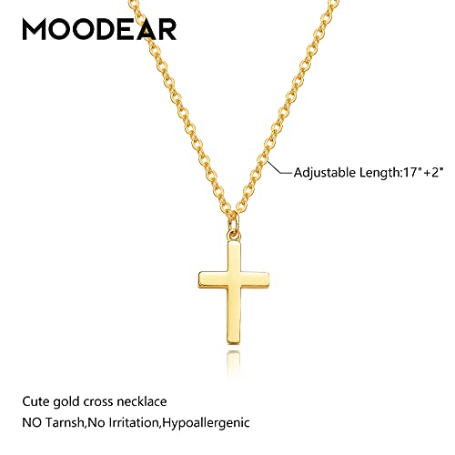 Moodear Cross Necklace for Women - Dainty 14K Gold Plated Cross Pendant Simple Necklaces Jewelry Gift
