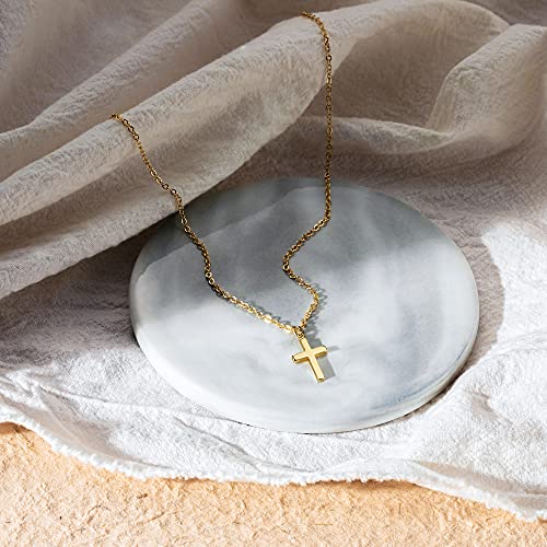 Moodear Cross Necklace for Women - Dainty 14K Gold Plated Cross Pendant Simple Necklaces Jewelry Gift
