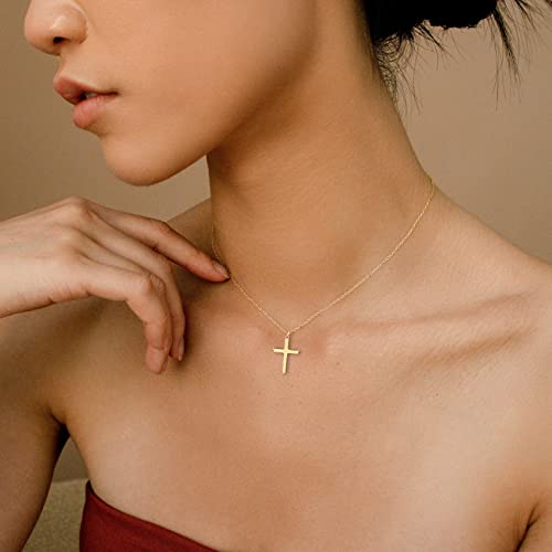 Moodear Cross Necklace for Women - Dainty 14K Gold Plated Cross Pendant Simple Necklaces Jewelry Gift