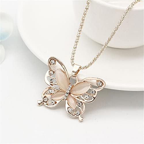 Sollarisy Butterfly Necklace Hollow Opal Chain Necklace Sweater Chain Women Necklace Alloy Necklace Dating Pendant Gifts for Women and Girls, Gold