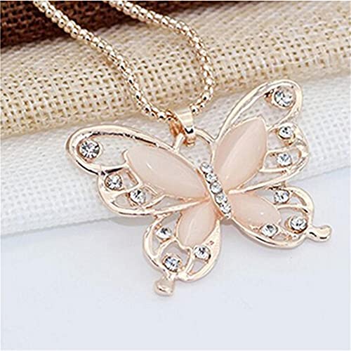 Sollarisy Butterfly Necklace Hollow Opal Chain Necklace Sweater Chain Women Necklace Alloy Necklace Dating Pendant Gifts for Women and Girls, Gold