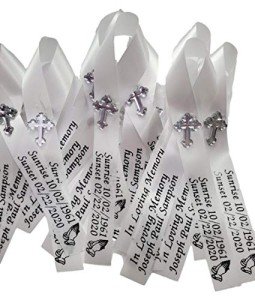 20 Personalized Memorial Service Ribbon Pins for Funeral Celebration of Life Name & Dates - Custom Made Assembled Awareness
