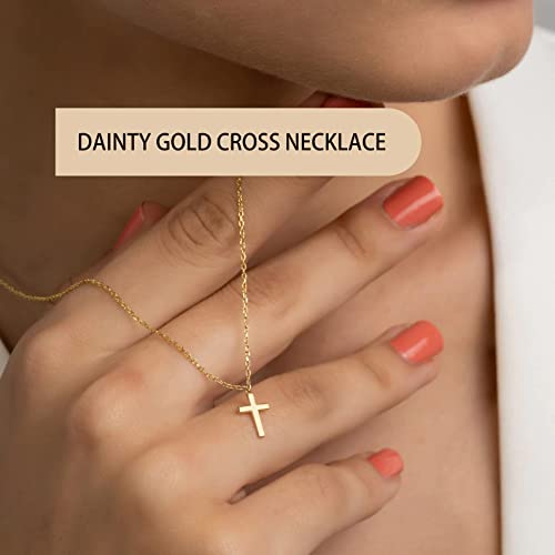 Moodear Cross Necklace for Women - Dainty 14K Gold Plated Cross Pendant Simple Necklaces Jewelry Gift