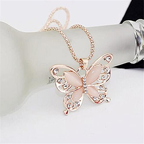 Sollarisy Butterfly Necklace Hollow Opal Chain Necklace Sweater Chain Women Necklace Alloy Necklace Dating Pendant Gifts for Women and Girls, Gold