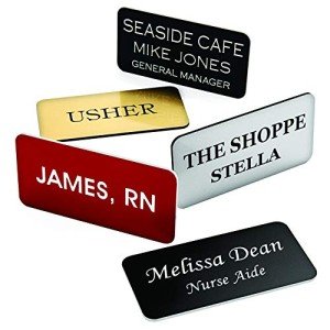 Providence Engraving Badges- Durable Personalized Acrylic Name Tag with 3 Lines of Custom Text and Pin Backing, 1.5" x 3"