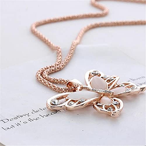Sollarisy Butterfly Necklace Hollow Opal Chain Necklace Sweater Chain Women Necklace Alloy Necklace Dating Pendant Gifts for Women and Girls, Gold