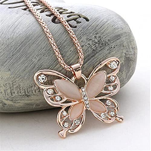 Sollarisy Butterfly Necklace Hollow Opal Chain Necklace Sweater Chain Women Necklace Alloy Necklace Dating Pendant Gifts for Women and Girls, Gold