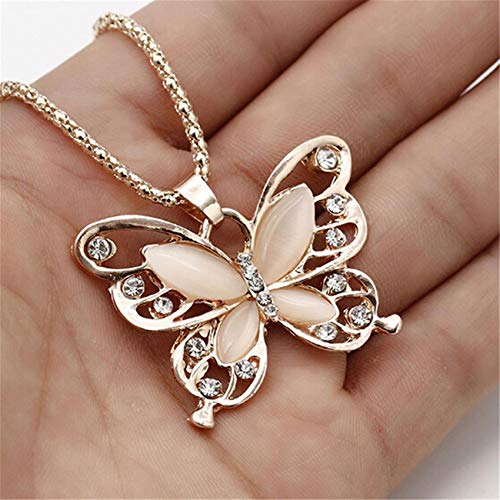 Sollarisy Butterfly Necklace Hollow Opal Chain Necklace Sweater Chain Women Necklace Alloy Necklace Dating Pendant Gifts for Women and Girls, Gold