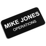 Providence Engraving Badges- Durable Personalized Acrylic Name Tag with 3 Lines of Custom Text and Pin Backing, 1.5" x 3"