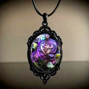 Vintage Purple Rose Necklace Gothic Pendant Fashion Jewelry Women Men Gift New
