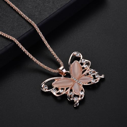 Sollarisy Butterfly Necklace Hollow Opal Chain Necklace Sweater Chain Women Necklace Alloy Necklace Dating Pendant Gifts for Women and Girls, Gold