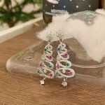 Women's 925 Silver Crystal Christmas Tree Earrings Drop Dangle Jewelry Xmas 2024