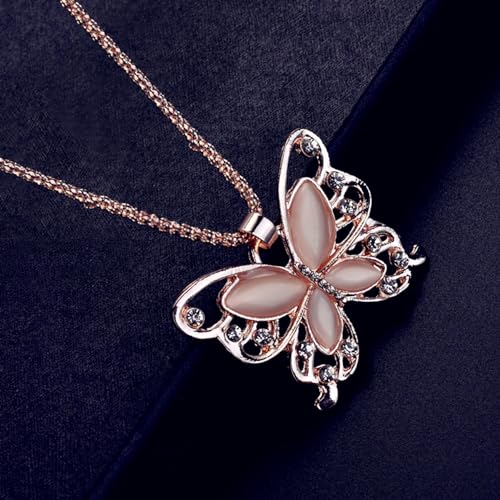 Sollarisy Butterfly Necklace Hollow Opal Chain Necklace Sweater Chain Women Necklace Alloy Necklace Dating Pendant Gifts for Women and Girls, Gold